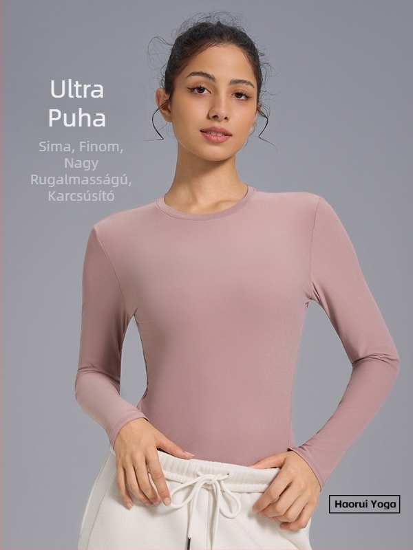 Női hosszú ujjú alaprétegű felső jóga és futáshoz, vékony, magas elasztikusságú, nylon keverék 85% (Anyag: nylon keverék 85%; Belső: nylon keverék 85%; Szezon: tél–tavasz–ősz; Alkalmas fitnesshez)