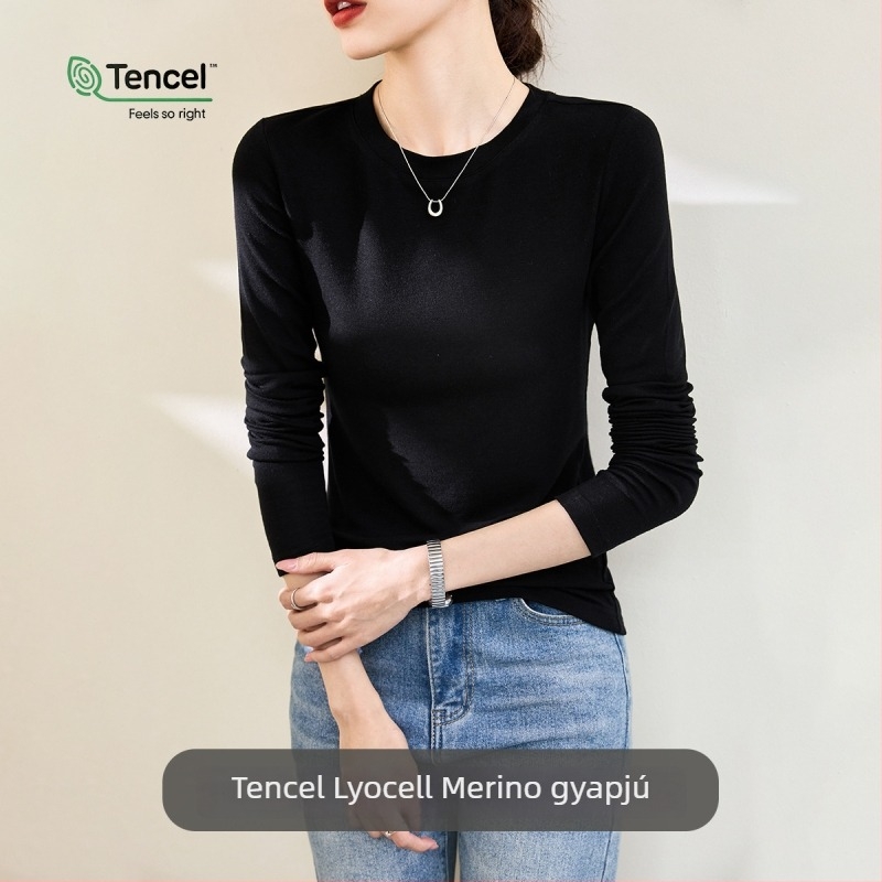 Női hosszú ujjú felső Tencel/Lyocell és gyapjú anyagból, egyszínű, elegáns városi stílus, szűk szabás