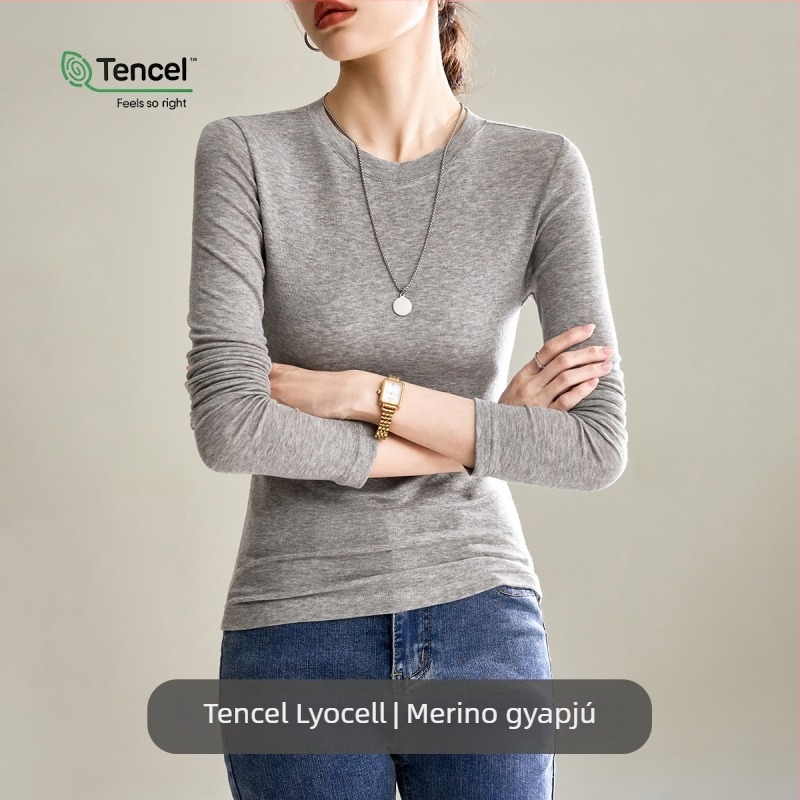 Női hosszú ujjú felső Tencel/Lyocell és gyapjú anyagból, egyszínű, elegáns városi stílus, szűk szabás