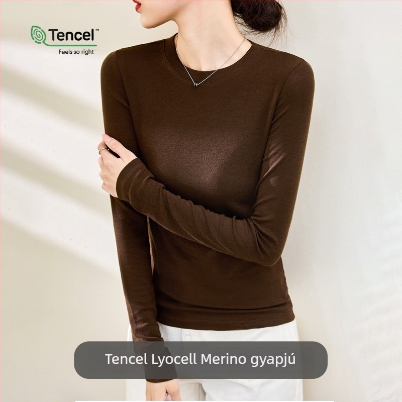 Női hosszú ujjú felső Tencel/Lyocell és gyapjú anyagból, egyszínű, elegáns városi stílus, szűk szabás