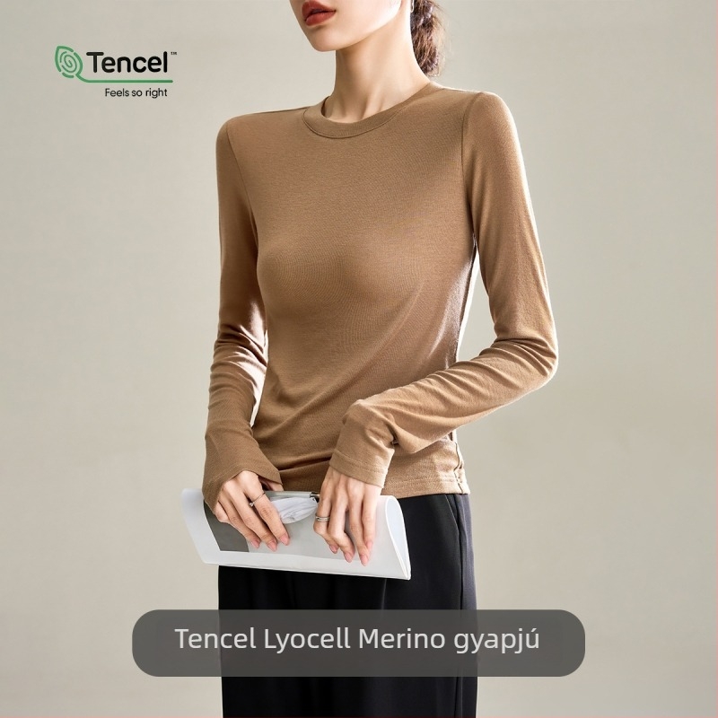 Női hosszú ujjú felső Tencel/Lyocell és gyapjú anyagból, egyszínű, elegáns városi stílus, szűk szabás