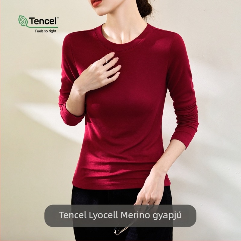 Női hosszú ujjú felső Tencel/Lyocell és gyapjú anyagból, egyszínű, elegáns városi stílus, szűk szabás