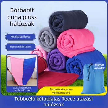 Envelope-stílusú fleece hálózsák kültéri használatra, velúr bélés, polár fleece anyag, felnőtteknek, 600 g