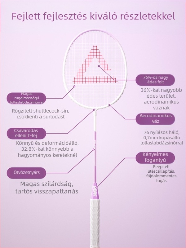 Peak tollasütő, ultrakönnyű karbon szálas keret, 95–100 g, markolat vastagsága: G4, ütő típusa: egyenes