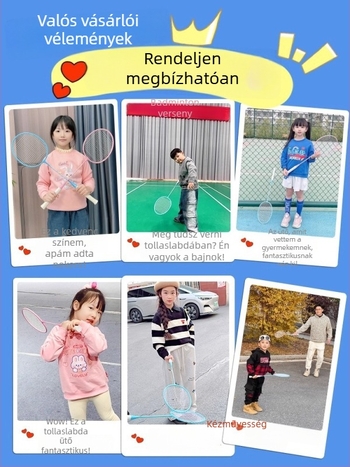 Badmintonütő, vasötvözet keret, nylon huzalok, súly 95–100 g, egyenes nyél, közepes merevség