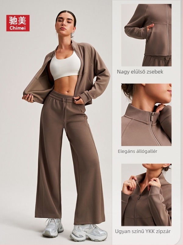 Női sportos külső kabát magas állású gallérral, hosszú ujjú, karcsúsított szabás, nagy zseb, őszi casual