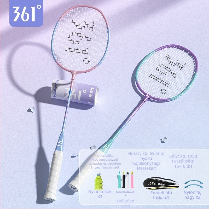 6 darabos badmintonütő készlet, ultra könnyű és tartós, keret vasötvözet, nylon húrok, tömeg 95–100 g, fogantyú G2, egyenes fej