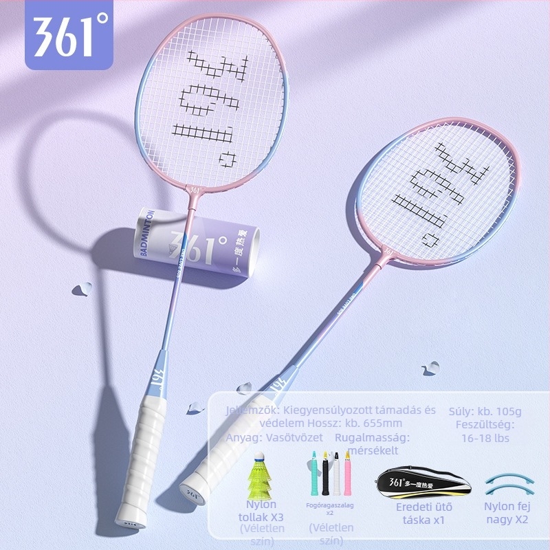 6 darabos badmintonütő készlet, ultra könnyű és tartós, keret vasötvözet, nylon húrok, tömeg 95–100 g, fogantyú G2, egyenes fej