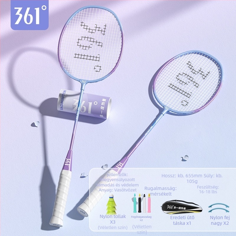 6 darabos badmintonütő készlet, ultra könnyű és tartós, keret vasötvözet, nylon húrok, tömeg 95–100 g, fogantyú G2, egyenes fej