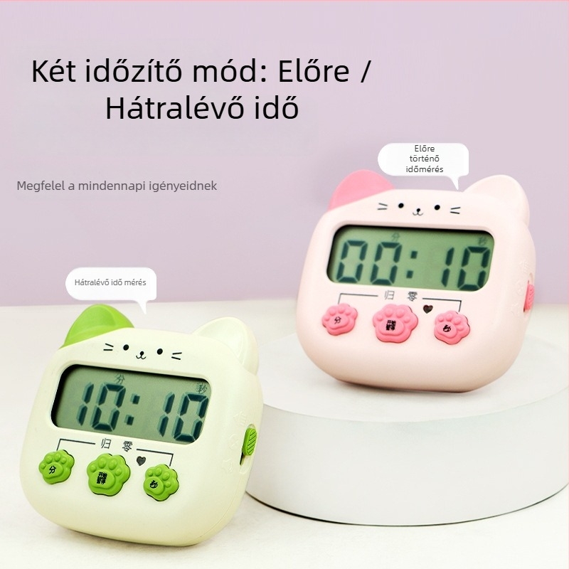 Gyerekeknek szánt konyhai időzítő — elektronikus mechanizmus, digitális kijelző, kronográf, akkumulátoros működés, műanyag ház