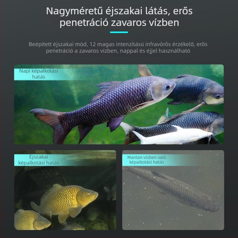 Vízalatti horgász kamera éjszakai látással, hordozható HD kijelzővel, testreszabható detektor ( Mélység: 0.6–73 m; Tápellátás: DC 10–18V; Kábel: 10–30 m)