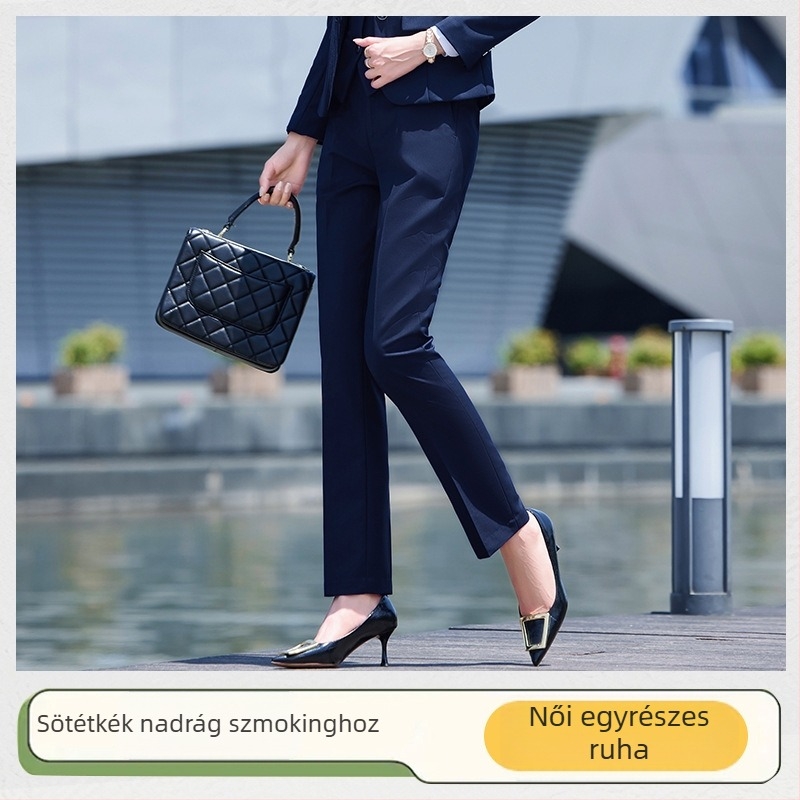 Üzleti nadrág, lazán szabott, négy évszakos poliészter-spandex keverék, egyenes szabás, férfiaknak