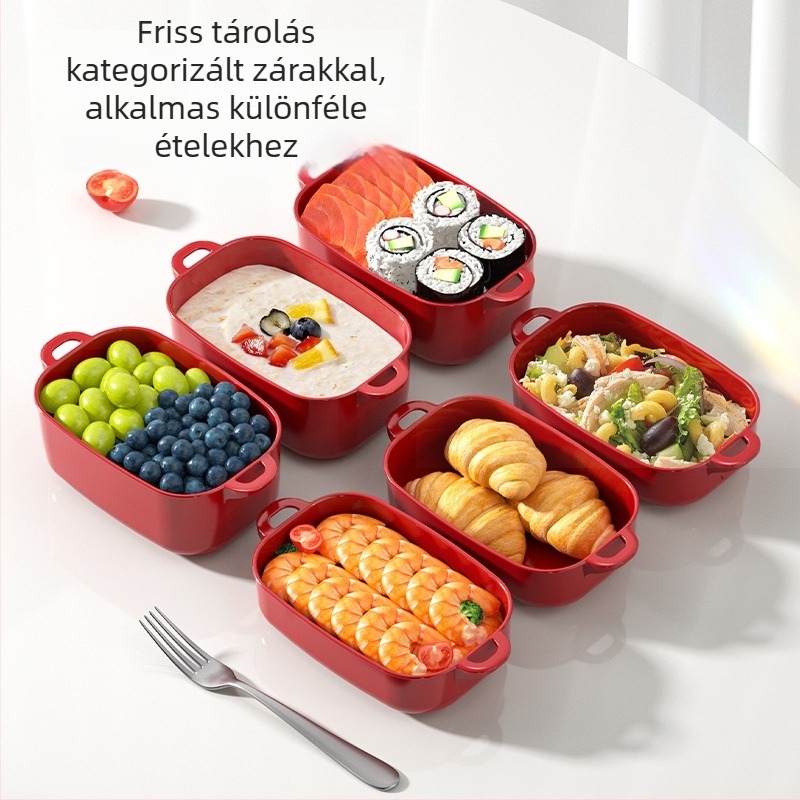 Kétszintes négyszögletes ebédes doboz PP-ből, mikrózható, 800-1000 ml, egyszínű dizájn