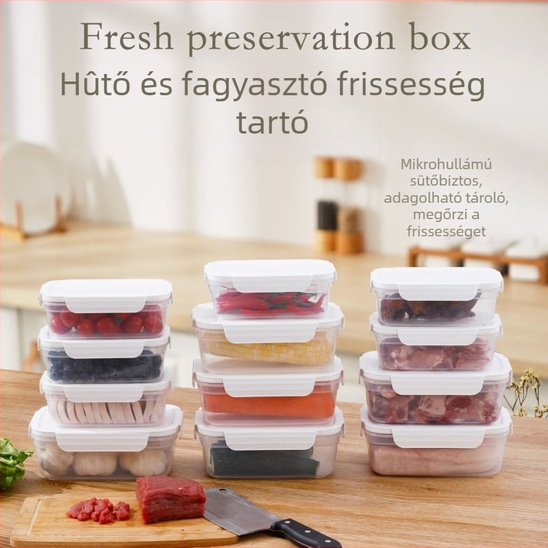Mikrohullámú sütőben használható ételtároló doboz – élelmiszer-minőségű műanyagból, fedéllel – hordozható, zárható