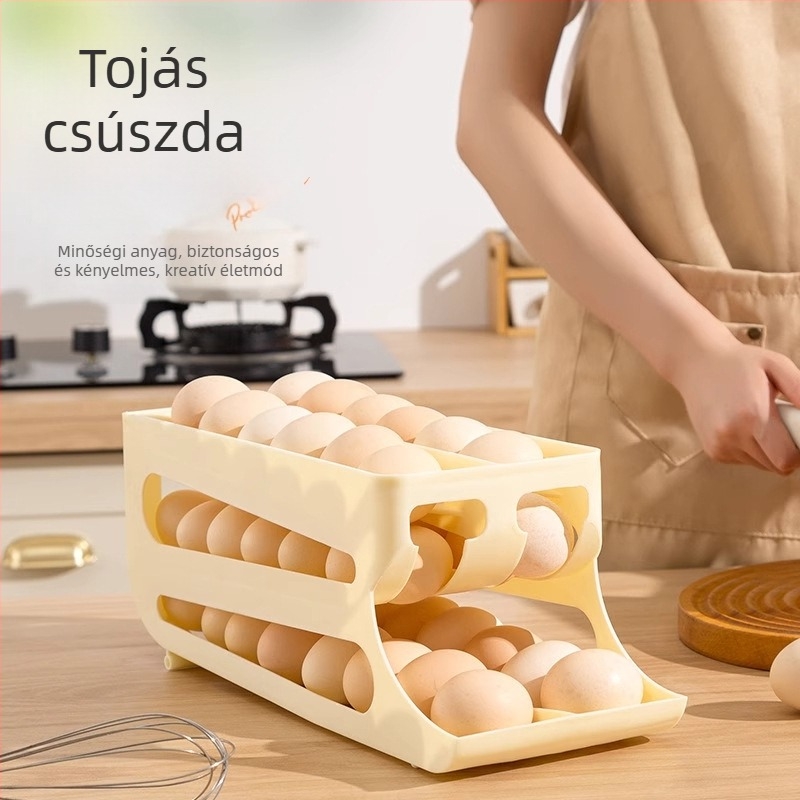Tojás tároló doboz – többszintű, ferde nyílás, automata tojás gördítő, műanyag, modell 9224