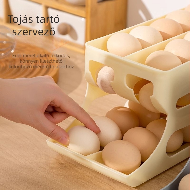 Tojás tároló doboz – többszintű, ferde nyílás, automata tojás gördítő, műanyag, modell 9224
