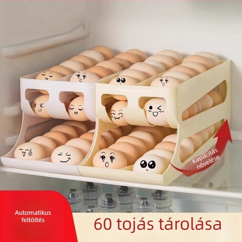 Tojás tároló doboz – többszintű, ferde nyílás, automata tojás gördítő, műanyag, modell 9224