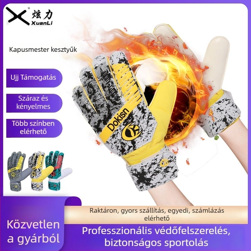 Futball kapus kesztyűk, latex, megvastagodott tenyér, ujjvédő, edzésre, testreszabható, márka Dazzle Force
