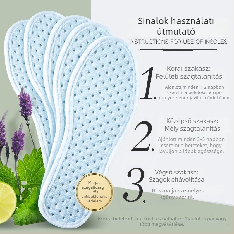 Növényi dezodoráló talpbetét, lélegző, nedvszívó, EVA, teljes talpbetét, uniszex, alkalmas sportcipőkhöz