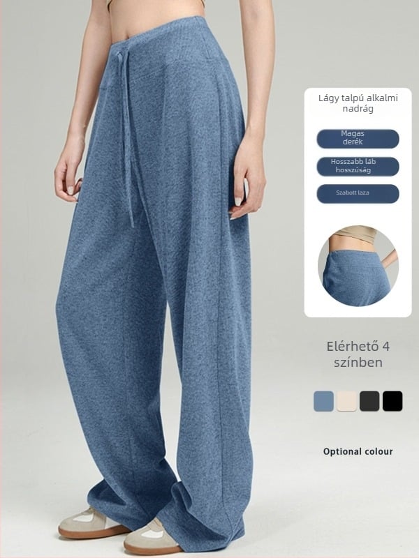 Női casual nadrág rayon-polieszter-spandex keverékből, magas derék, hosszú, laza esésű, egyenes szabású