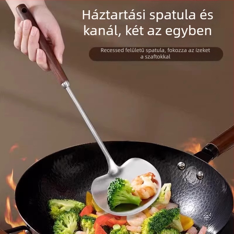 Gombás alakú rozsdamentes acél főző spatula; tapadásmentes, csúszásmentes, nagyhőmérséklet-álló, égésálló; nyél rozsdamentes acélból