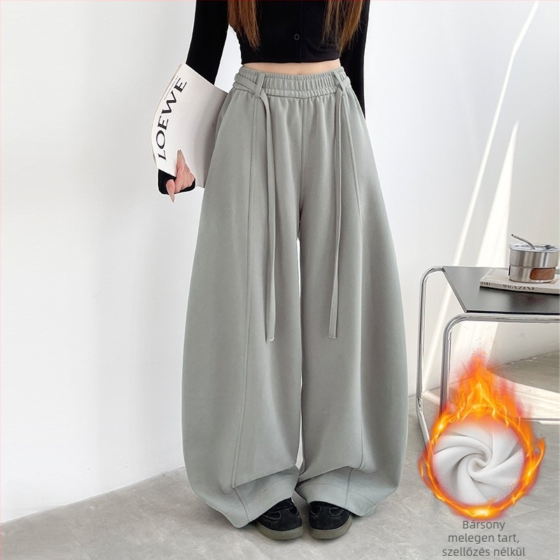 Női casual hosszú nadrág, magas derék, laza szabás, pamut-spandex keverék, japán/koreai casual stílus, őszi-téli 2025
