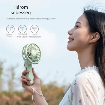 Kézi USB ventilátor, összecsukható, hordozható mini asztali ventilátor, brushless motor, 5V/2W, beépített 1200mAh akkumulátor, 3 sebesség, üzemidő 3–6 óra
