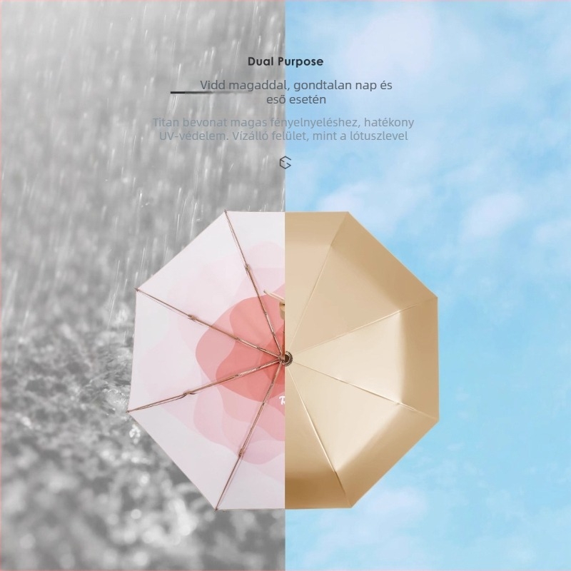 Háromrészes összecsukható napernyő UPF50+ UV-védelem, 8 bordák, alumínium váz, fa nyél