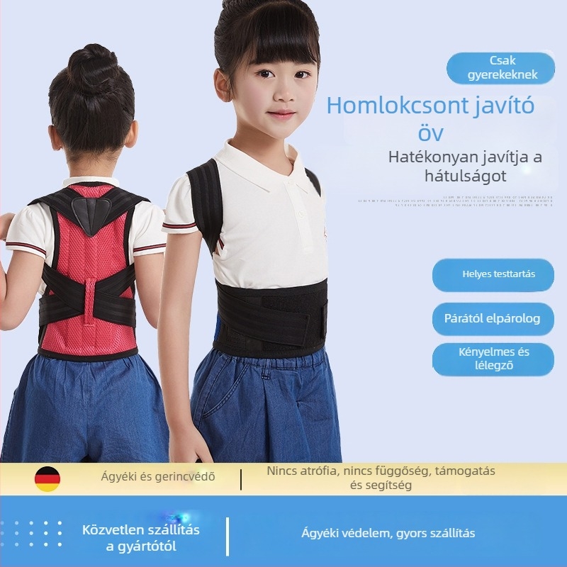 Gyermekek részére készült testtartás-korrektor vállnyitással, hát egyenesítéssel és hátövvel - Poliészter, vállvédelem