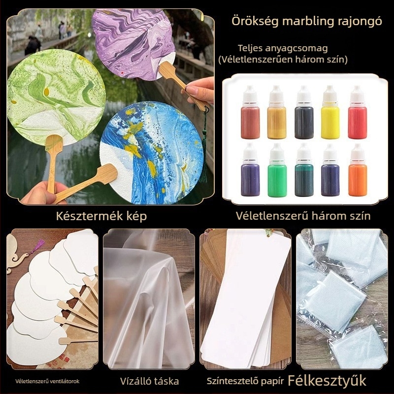 Kör alakú lakkozott fan - kézzel készített, DIY márványozás, Baize, karton, modell SZ00124, egyszerű modern stílus, kézben tartható, diákoknak