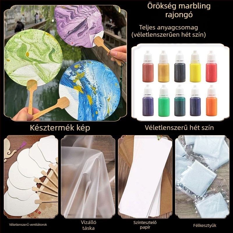 Kör alakú lakkozott fan - kézzel készített, DIY márványozás, Baize, karton, modell SZ00124, egyszerű modern stílus, kézben tartható, diákoknak