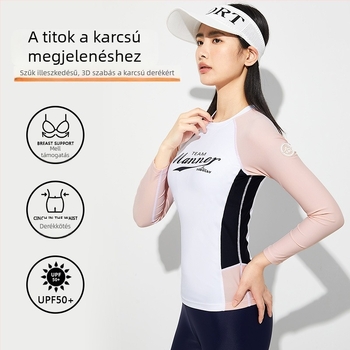 Női hosszú ujjú gyorsan száradó fürdőruha, konzervatív szabás, testhez álló, napvédelem, bélés 20% Spandex, 80% Nylon, 210 g/m2, melltámasz párna