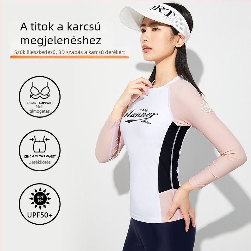 Női hosszú ujjú gyorsan száradó fürdőruha, konzervatív szabás, testhez álló, napvédelem, bélés 20% Spandex, 80% Nylon, 210 g/m2, melltámasz párna