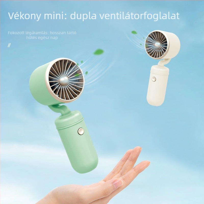 USB újratölthető kézi mini ventilátor, 5 lapát, 3 sebesség, 5V, 300–500 mAh, 1–3 óra üzemidő