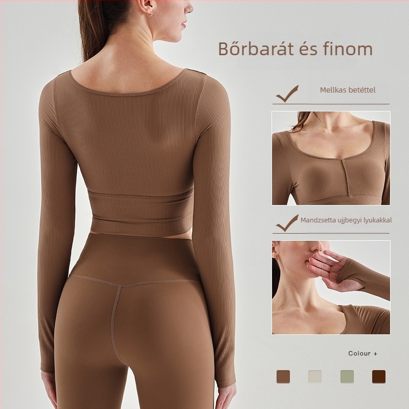 Ruifusion Női jóga top fix kosárkával, hosszú ujjú, mellkas párnával – karcsú fazon, nylon 69% / bélés nylon 31%