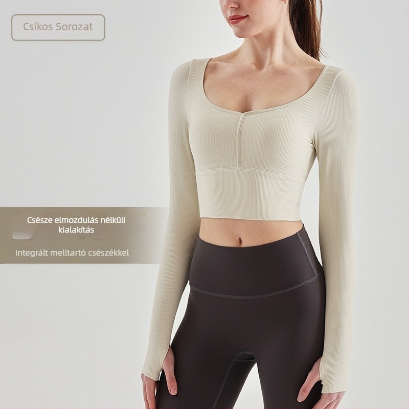 Ruifusion Női jóga top fix kosárkával, hosszú ujjú, mellkas párnával – karcsú fazon, nylon 69% / bélés nylon 31%