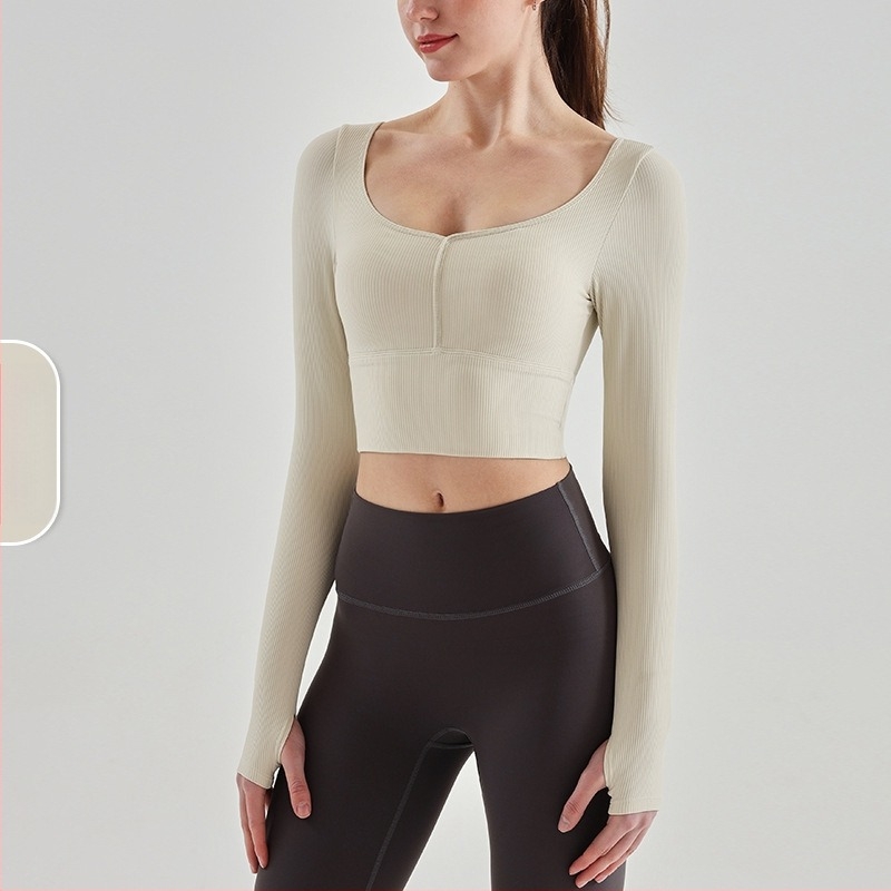 Ruifusion Női jóga top fix kosárkával, hosszú ujjú, mellkas párnával – karcsú fazon, nylon 69% / bélés nylon 31%