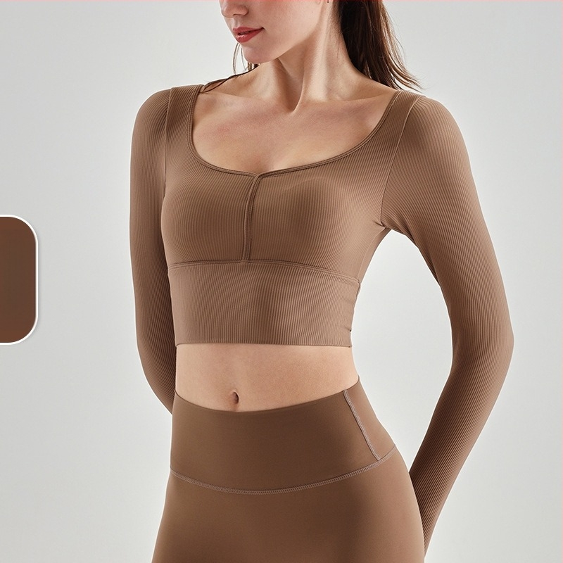 Ruifusion Női jóga top fix kosárkával, hosszú ujjú, mellkas párnával – karcsú fazon, nylon 69% / bélés nylon 31%