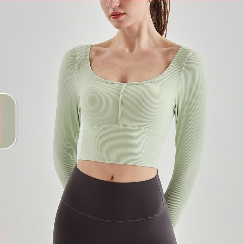 Ruifusion Női jóga top fix kosárkával, hosszú ujjú, mellkas párnával – karcsú fazon, nylon 69% / bélés nylon 31%
