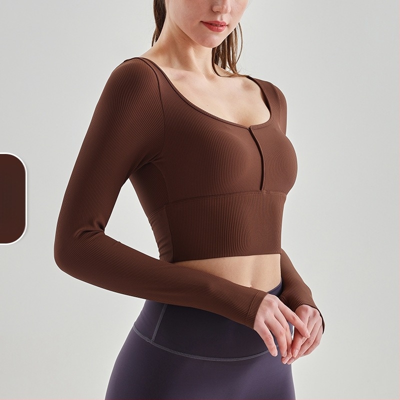 Ruifusion Női jóga top fix kosárkával, hosszú ujjú, mellkas párnával – karcsú fazon, nylon 69% / bélés nylon 31%