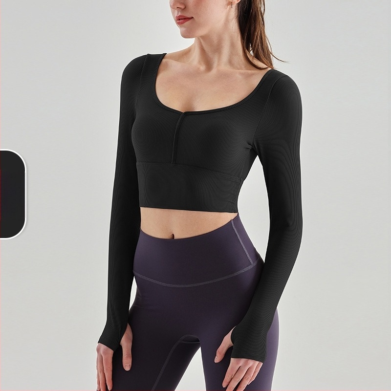 Ruifusion Női jóga top fix kosárkával, hosszú ujjú, mellkas párnával – karcsú fazon, nylon 69% / bélés nylon 31%