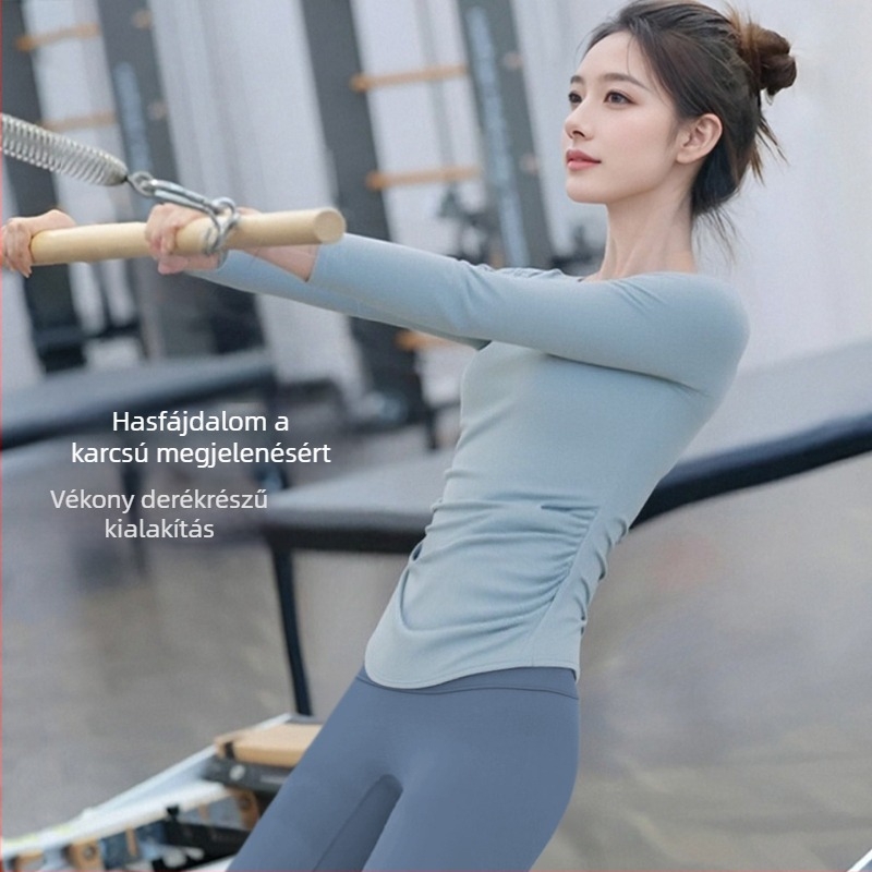 Hosszú Ujjú Jóga Felső – V-nyak, Slim Fit nőknek (80% nylon + 20% spandex; bélés 87% spandex; nők; téli, tavaszi, őszi szezon)