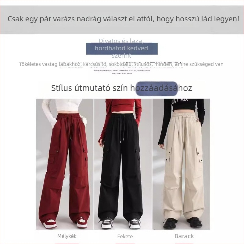 Női széles lábú poliészter nadrág, magas derék, közepes vastagság, japán–koreai laza stílus, 2025 tavasz