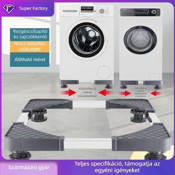 Rozsdamentes acél mosógép alap – sokoldalú, forgó és állítható, nedvességálló, padlóra szerelhető polc a konyha és a fürdőszoba számára