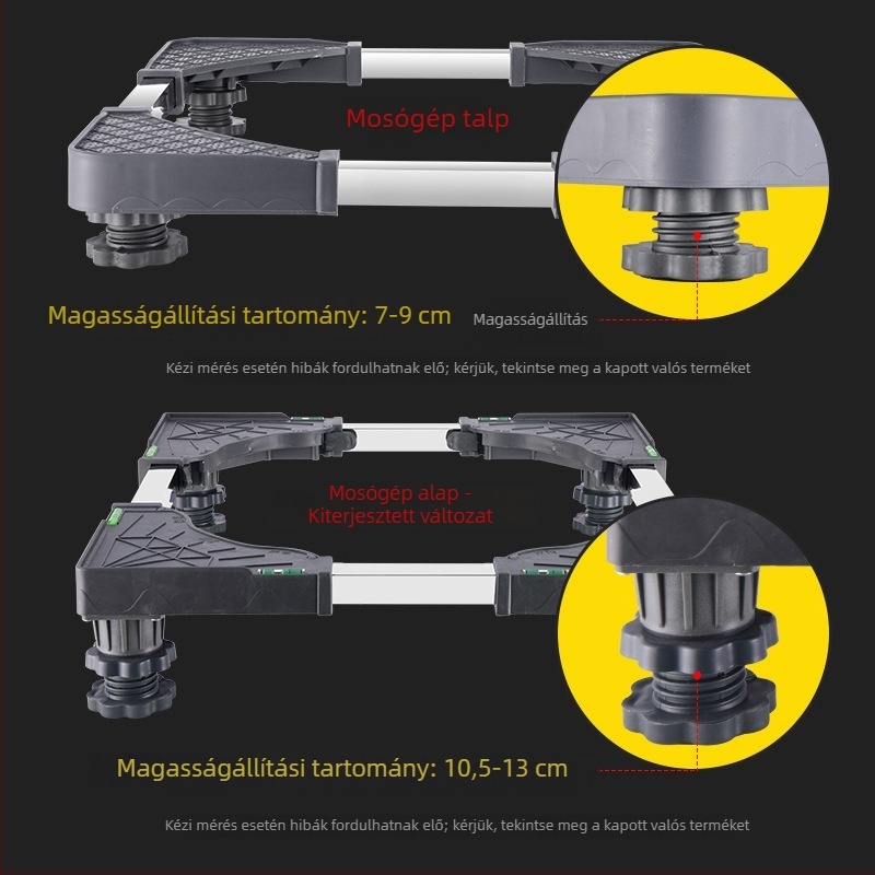 Rozsdamentes acél mosógép alap – sokoldalú, forgó és állítható, nedvességálló, padlóra szerelhető polc a konyha és a fürdőszoba számára