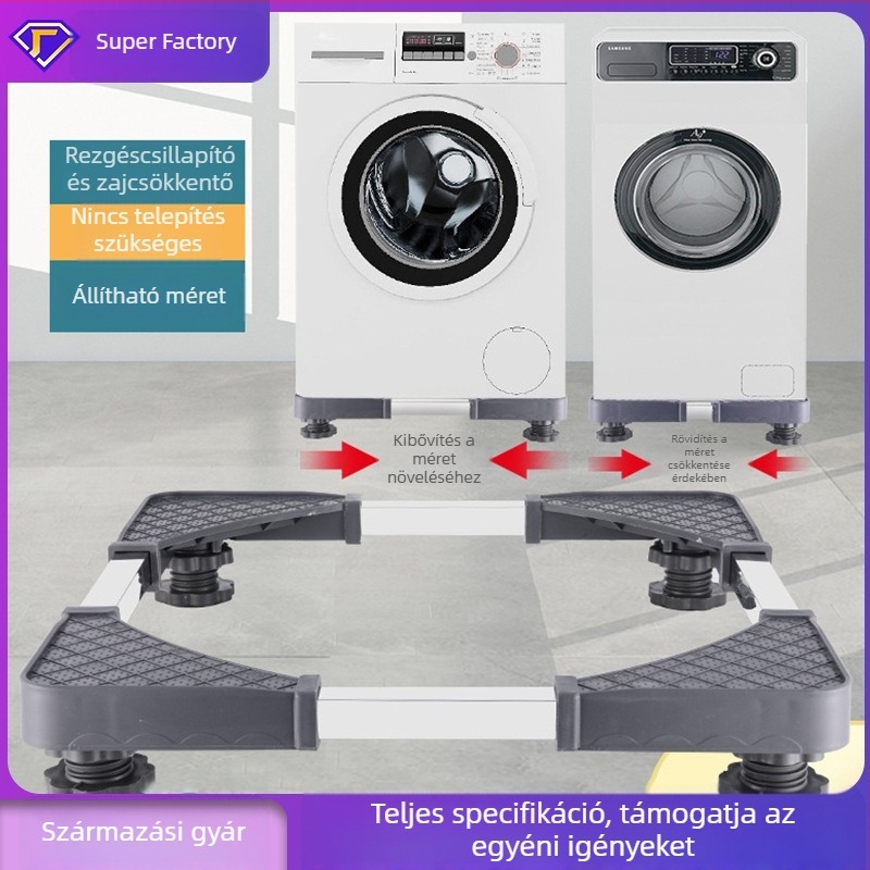 Rozsdamentes acél mosógép alap – sokoldalú, forgó és állítható, nedvességálló, padlóra szerelhető polc a konyha és a fürdőszoba számára