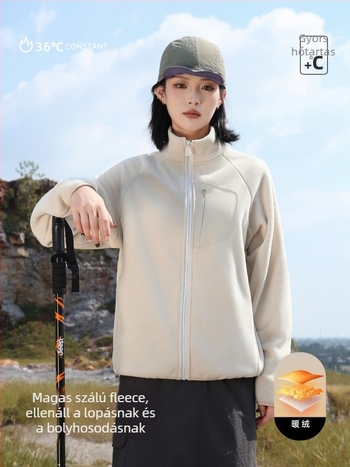 Női fleece kardigán magas gallérrel, téli/ősz külső ruházat, kapucni nélküli, fleece bélésű