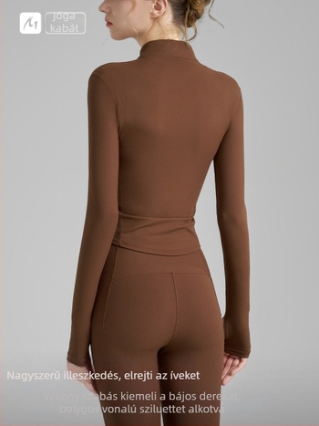 Női jóga dzseki, hosszú ujjú, csípőhossz, poliammid-spandex anyag, 75% nylon, 25% spandex, magas rugalmasság