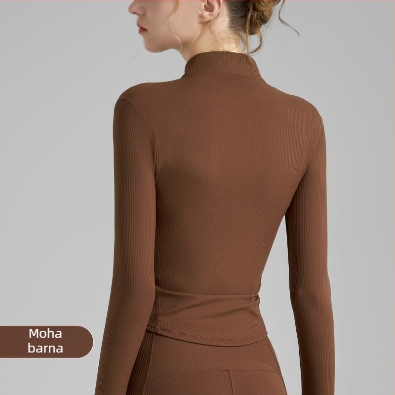 Női jóga dzseki, hosszú ujjú, csípőhossz, poliammid-spandex anyag, 75% nylon, 25% spandex, magas rugalmasság