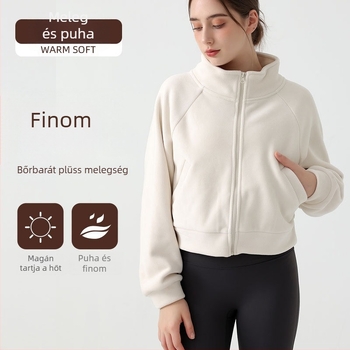 Női téli stand-galléros fleece kabát zsebekkel, Ori Velvet anyag